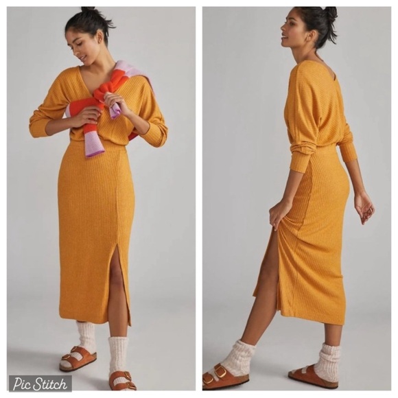 Daily Practice Dresses & Skirts - NWOT Anthropologie Daily Practice Barre Midi Dress Ribbed Knit Medium V-Neck